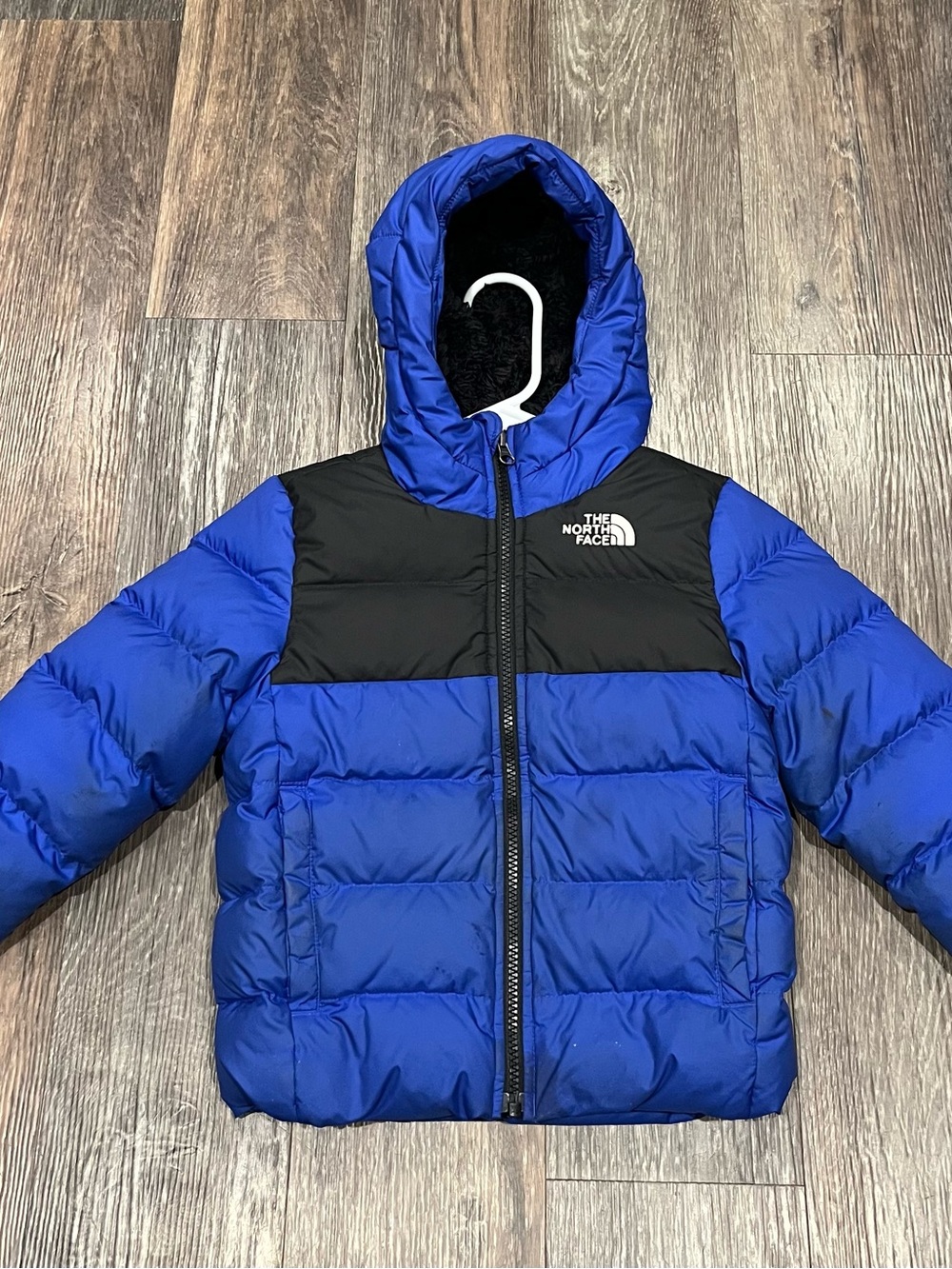 The North Face Blue and Black Kids Puffer Jacket with Hood